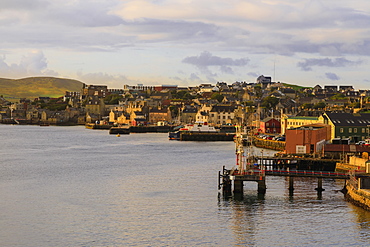 Lerwick, elevated view from the sea, morning light, Lerwick, Mainland, Shetland Isles, Scotland, United Kingdom, Europe