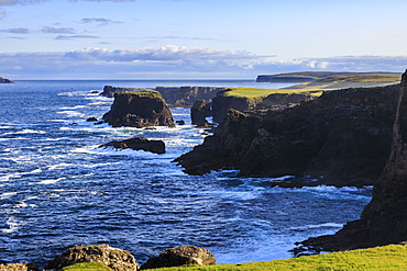 Eshaness, jagged cliffs, stacks, geos and blow holes, Northmavine, Mainland, Shetland Isles, Scotland, United Kingdom, Europe