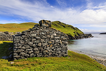 Isle of Fethaland, major Haaf Fishing Station, ruined fishermen's huts, East Ayre, North Mainland, Shetland Isles, Scotland, United Kingdom, Europe