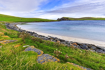 Minn Beach, Banna Minn, white sand, turquoise sea, Papil, West Burra Island, Shetland Isles, Scotland, United Kingdom, Europe