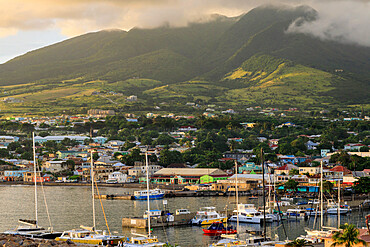 Basseterre, sunset, elevated view, St. Kitts, St. Kitts and Nevis, Leeward Islands, West Indies, Caribbean, Central America