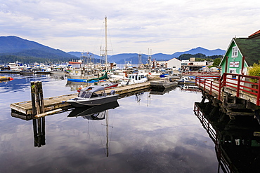 Cow Bay harbour reflections, Prince Rupert, Kaien Island, Inside Passage, North West British Columbia, Canada, North America