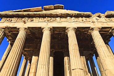 The Hephaisteion (the temple of Hephaistos), lit by early morning light, Ancient Agora of Athens, Athens, Greece, Europe