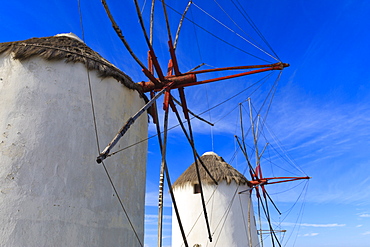 Windmills in a row (Kato Mili), Mykonos Town (Chora), Mykonos, Cyclades, Greek Islands, Greece, Europe