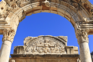 Detail of the Temple of Hadrian, Roman ruins of ancient Ephesus, near Kusadasi, Anatolia, Turkey, Asia Minor, Eurasia