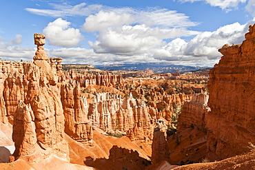 Thor's Hammer from the Navajo Loop Trail on a partially cloudy day, Bryce Canyon National Park, Utah, United States of America, North America