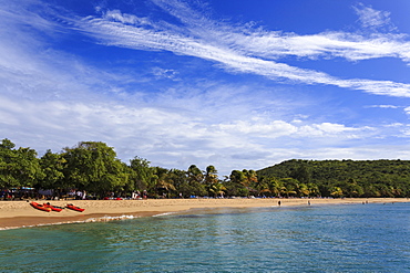 Canoes on beach, Saline Bay, Mayreau, Grenadines of St. Vincent, Windward Islands, West Indies, Caribbean, Central America