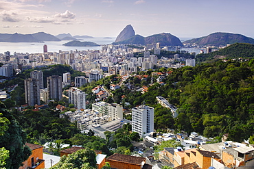 View of Sugar Loaf mountain (Pao de Acucar) and Botafogo neighbourhood, Botafogo, Rio de Janeiro, Brazil, South America