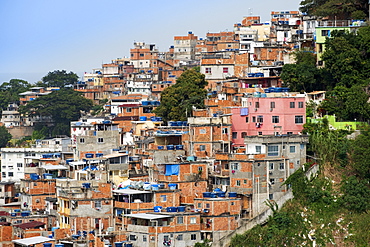 Copacabana neighbourhood and the Pavao Pavaozinho favela slum, Copacabana, Rio de Janeiro, Brazil, South America