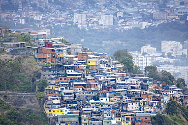 Elevated view of a favela slum on the edge of Tijuca forest, Rio de Janeiro, Brazil, South America