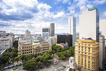 View of Floriano Square (Praca Floriano) and the National Library (Biblioteca Nacional) in the city centre, Rio de Janeiro, Brazil, South America