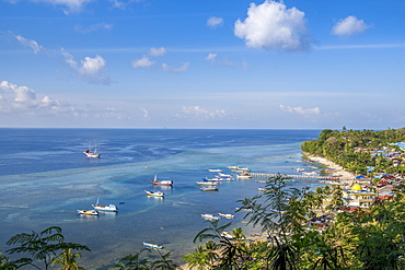 Elevated view of the main village of Banda Besar, Maluku, Spice Islands, Indonesia, Southeast Asia, Asia