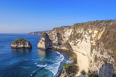 View of Atuh beach and sandstone cliffs, Nusa Penida Island, Bali, Indonesia, Southeast Asia, Asia