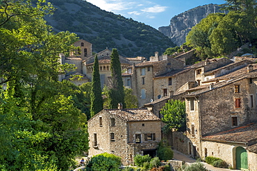 The medieval mountain village of Saint-Guilhem-le-Desert on the Way of St. James, Herault, Languedoc, Occitanie, France, Europe