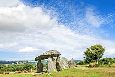 Pentre Ifan Neolithic (New Stone Age) burial chamber in the Preseli Hills, Nevern, Pembrokeshire, Wales, United Kingdom, Europe