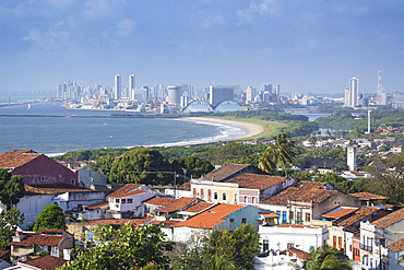 Olinda the historic centre, UNESCO World Heritage Siite, with the city of Recife in the distance, Pernambuco, Brazil, South America