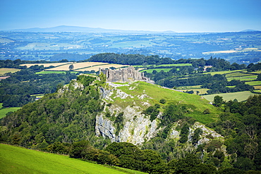 The hilltop castle at Carreg Cennen in the Brecon Beacons, Llandeilo, Carmarthenshire, Wales, United Kingdom, Europe