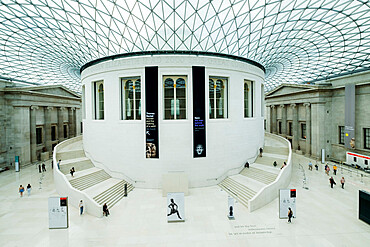 Great Court of the British Museum by Norman Foster Architects, showing the original Central Library, London, England, United Kingdom, Europe