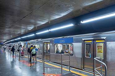 Interior of a metro station on the city subway, Sao Paulo, Brazil, South America