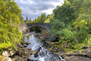 The Thomas Telford Bridge and the Invermoriston falls and river on the shores of Loch Ness, Scotland, United Kingdom, Europe