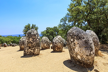 The Cromlech of the Almendres megalithic stone circle near Evora, Alentejo, Portugal, Europe