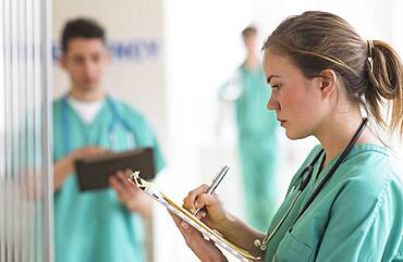 Doctor writing notes in hospital emergency room