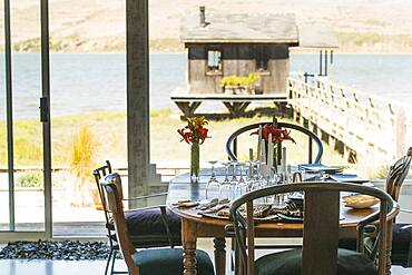 Dining room table and dock house