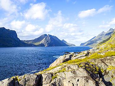 Mountains over river in remote landscape