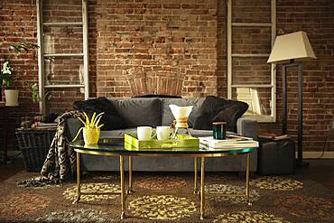 Coffee table and sofa in modern living room