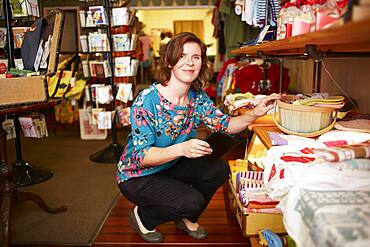 Caucasian woman shopping in store