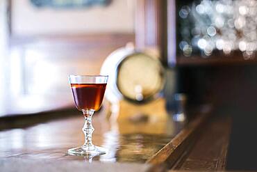 Cocktail glass on bar counter