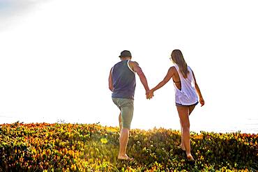 Caucasian couple holding hands outdoors