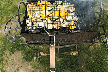 Vegetables cooking on grill