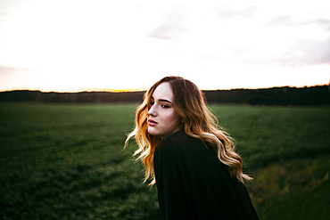 Caucasian woman near field