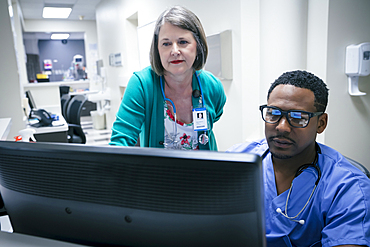 Doctor and nurse using computer