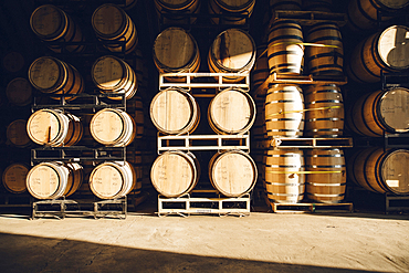 Barrels in distillery