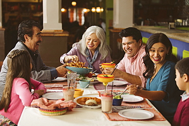 Family enjoying dinner in restaurant