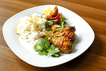 Rice and meat on plate