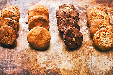 Variety of cookies in rows