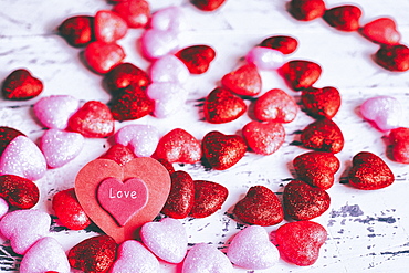 Valentine hearts on table