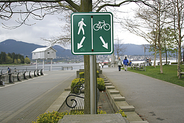 Sign for pedestrian and bicycle paths at waterfront