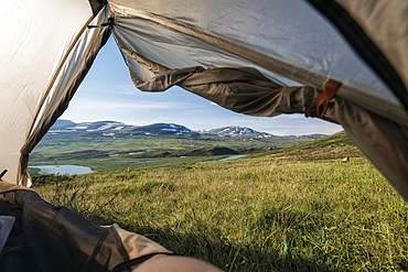 View from tent in mountains