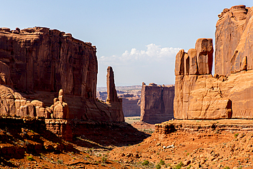 Rock formations in desert landscape, Arches National Park, Utah, United States