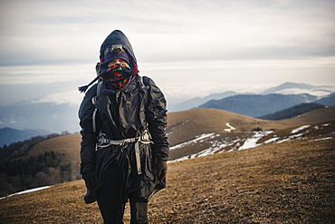 Caucasian woman hiking in mountains