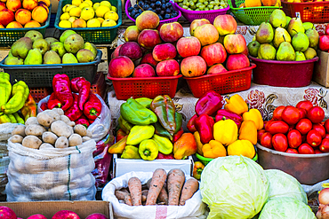 Variety of fresh fruit and vegetables at market