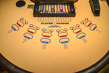 Gambling chips at baccarat table