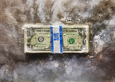 Frozen bundle of dollar bills