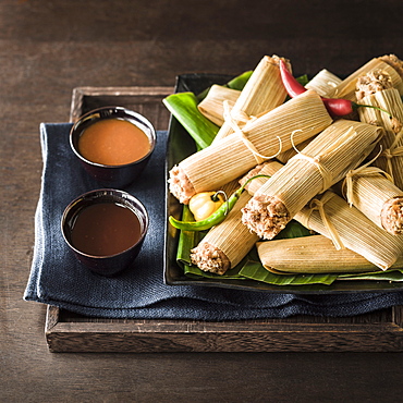 Corn tamales and sauce