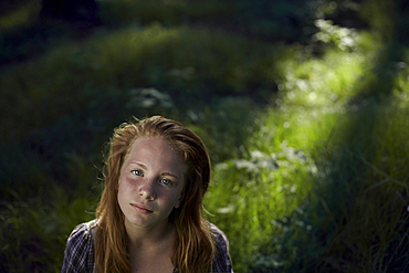 Portrait of Caucasian girl looking up