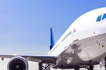 Wing and engine on airplane